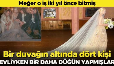 Bir duvağın altında dört kişi… Meğer o iş iki yıl önce bitmiş… Ünlü oyuncu evliyken bir daha düğün yapmış